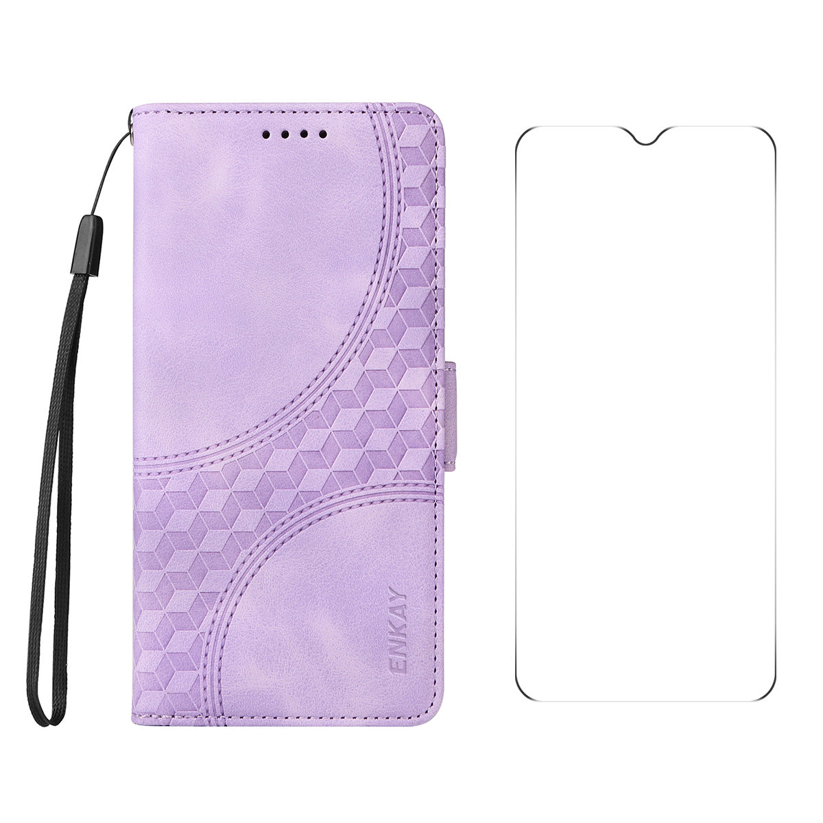 For Samsung Galaxy A06 ENKAY Starry Sky Pattern PU Leather Case Wallet Shockproof Phone Cover with Screen Film - Purple For Samsung Galaxy A06 ENKAY Starry Sky Pattern PU Leather Case Wallet Shockproof Phone Cover with Screen Film - Purple